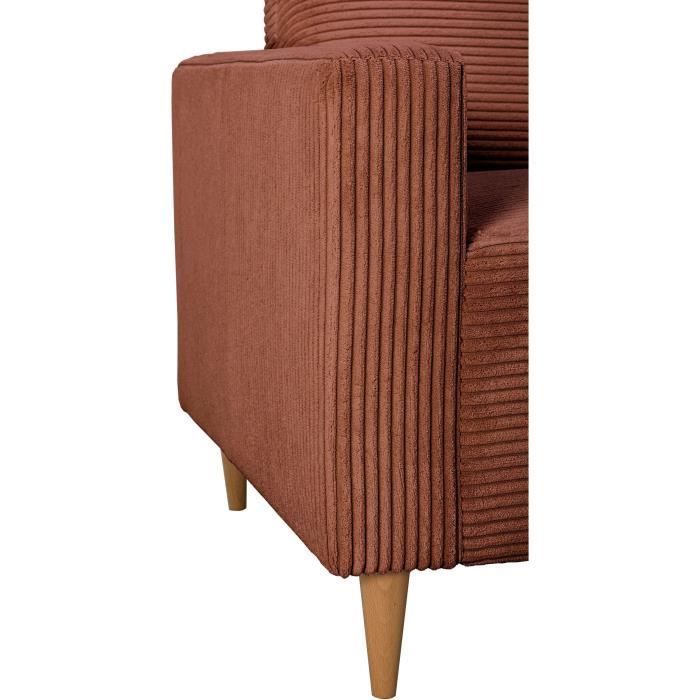 Canapé d'angle fixe réversible - 4 places - BOB - Velours cotelé Terracotta - 197 x 138 x 65 cm