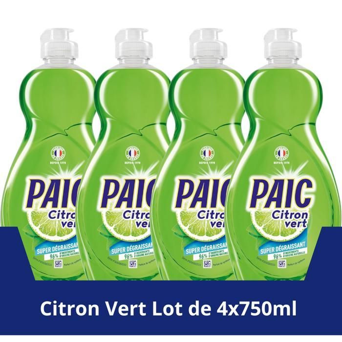 Paic Liquide Vaisselle Citron Vert – Nettoie - Dégraisse – 750ml – Lot de 4