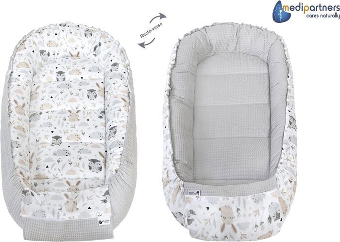 Medi Partners Reducteur de lit Bébé Cocon 100x60x15cm 100% Coton Nid de Bébés (Clairière et Grise)