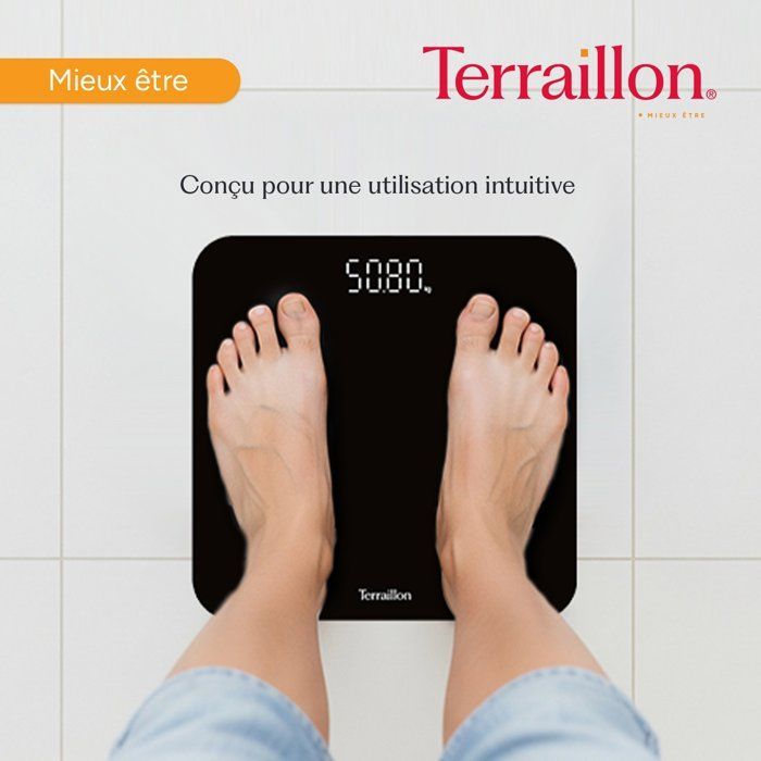 Elektronisk badrumsvåg - Terraillon - TSQUARE, Ultraplatt, Automatisk på/av, 180 kg, 100 g steg, Svart