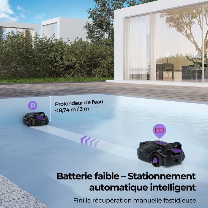 Robot Piscine Sans Fil-Redroad S2-Double Moteur, 180 Mins Autonomie, Forte Puissance d’Aspiration, Filtre Double Couche,Jusqu'à 3M