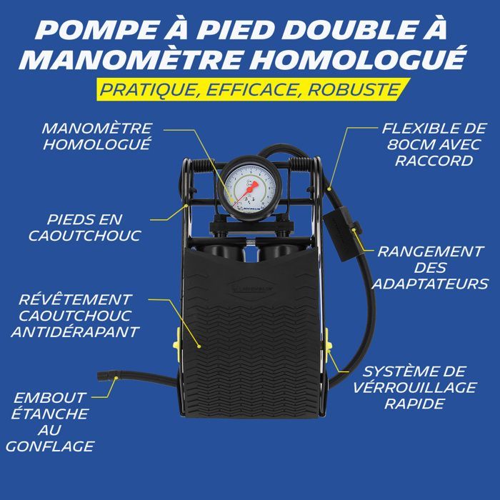 MICHELIN pompe à pied double piston + manomèt