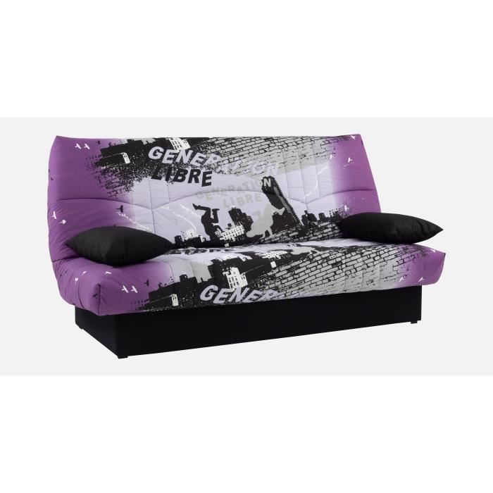 Sofá cama clic-clac de 3 plazas - Tela con estampado Street City - 190 x 92 cm - DREAM - Estilo contemporáneo