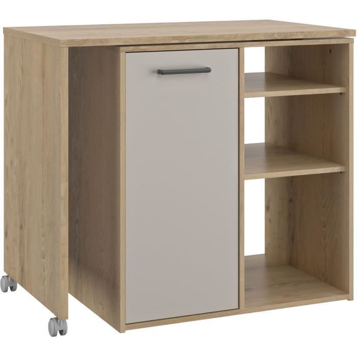 ALPAGA - Ilot central pivotant - 1 porte - 156 x 60 x 88 cm - Chêne Silva / Grège - GAMI