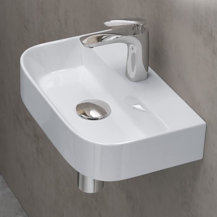 Lavabo de encimera doporro, lavabo rectangular de cerámica para baño, 38x23,5x8cm, Brüssel003 Blanco
