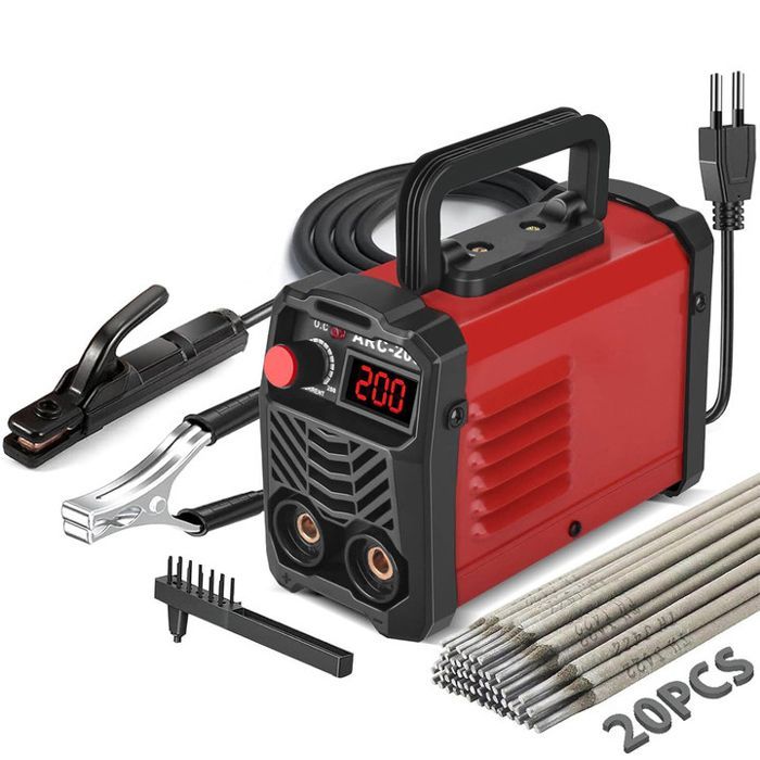 Saldatrice inverter IGBT da 200 A, 220 V, mini saldatrice portatile con 20 elettrodi, antiaderente, avvio a caldo, forza dell'arco, fai da te