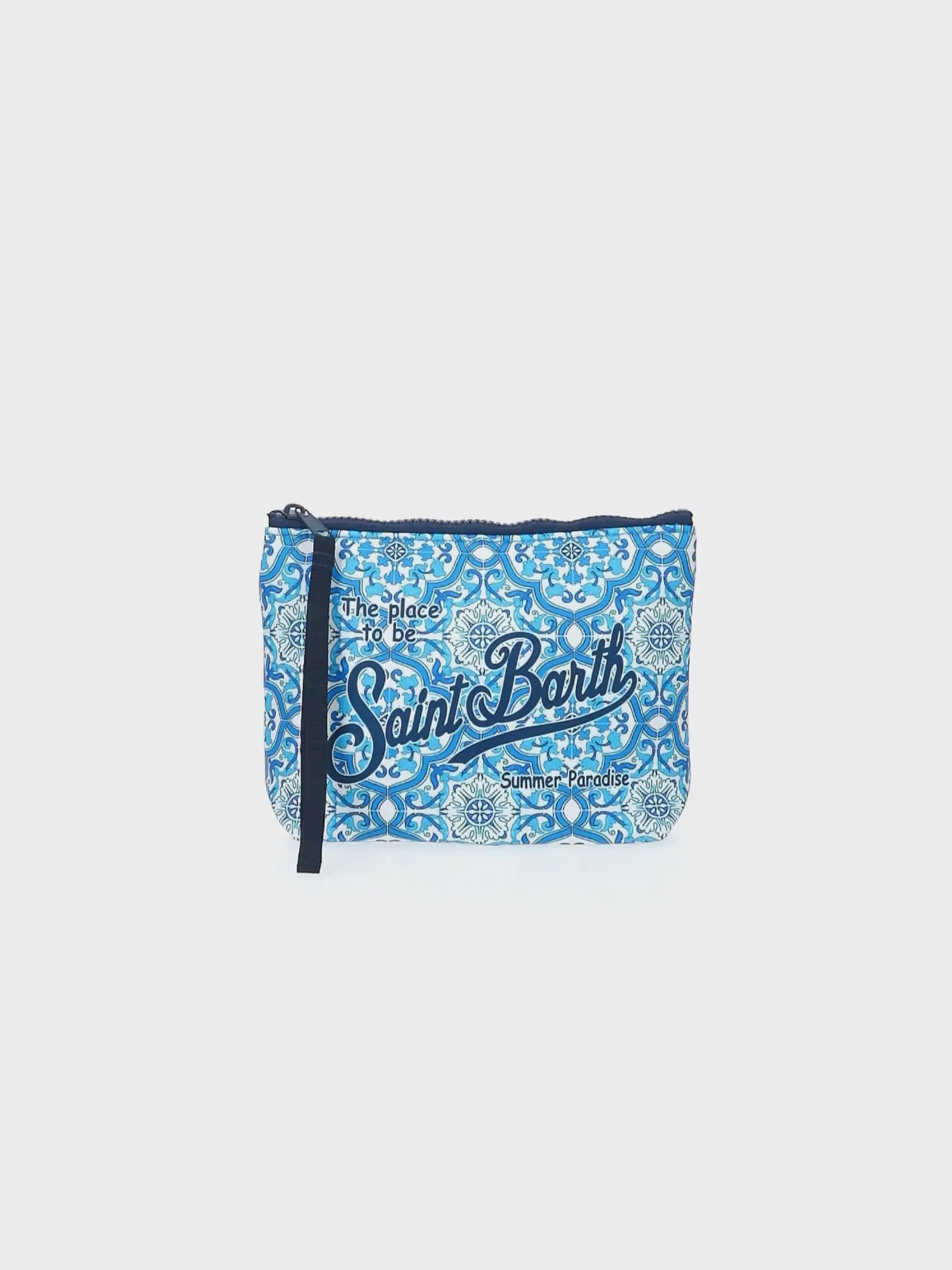 Aline clutch tas van scuba-stof met majolica-print