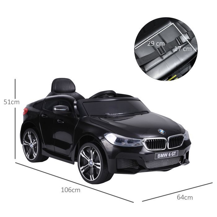Electric car - HOMCOM - children's 6V 3 km/h sound and light effects remote control - PP - BMW 6 GT - black