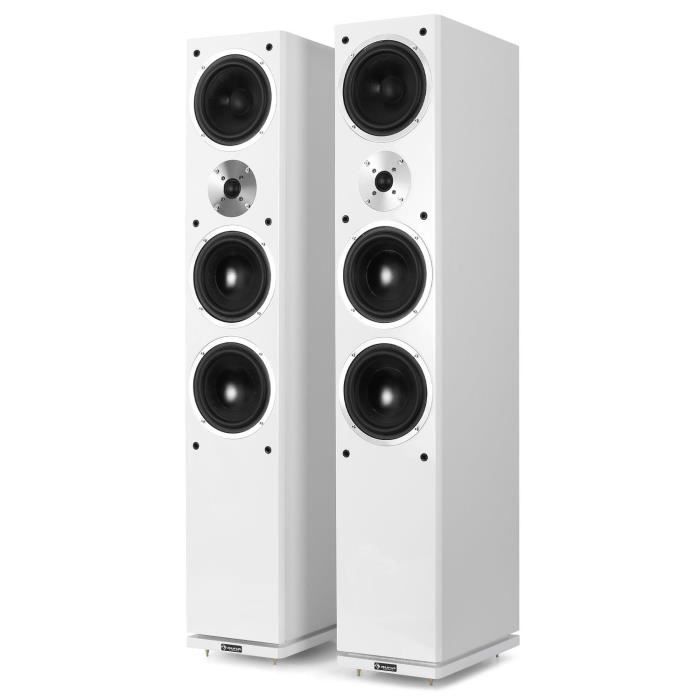 auna Linie-600-WH - Par de altavoces de suelo pasivos de 3 vías con dos subwoofers de 6,5
