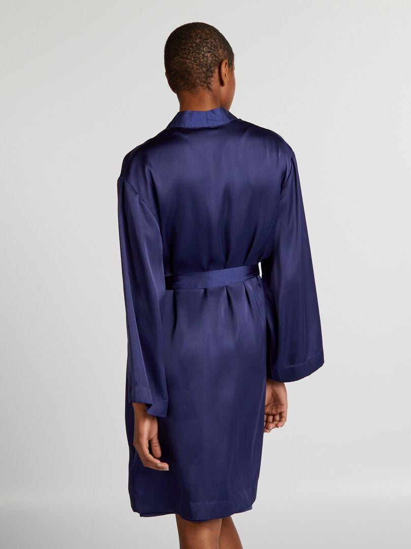 Lange satijnen badjas - BLAUW