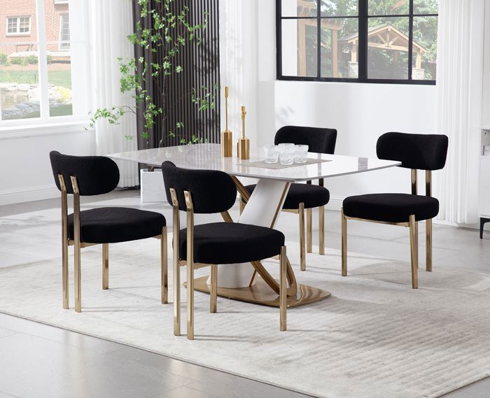 Wahson Chaises de Salle à Manger en Fausse Fourrure Lot de 4 Chaise Salle a Manger Moderne, Chaise de Cuisine sans Accoudoirs, Noir