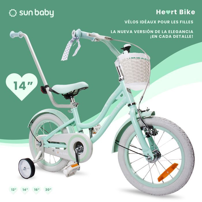 Kinderfiets - Hartfiets - 14 inch wielen - Leeftijd 3 tot 5 jaar - Mandje - Bel - Spatborden - Silver Moon Mint