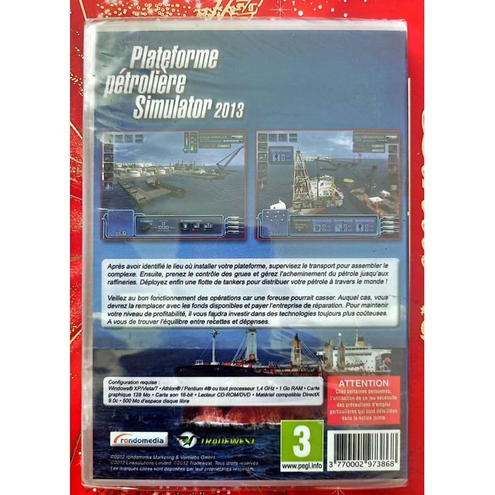 Simulador de plataforma petrolífera 2013 para PC en CD-ROM, en francés, simulación de gestión comercial en Occidente, PEGI 3+, nuevo en blíster.