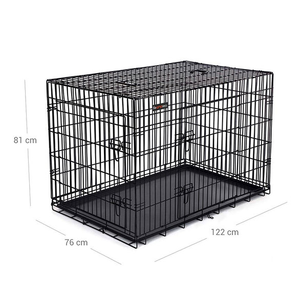 Foldable dog crate with 2 doors