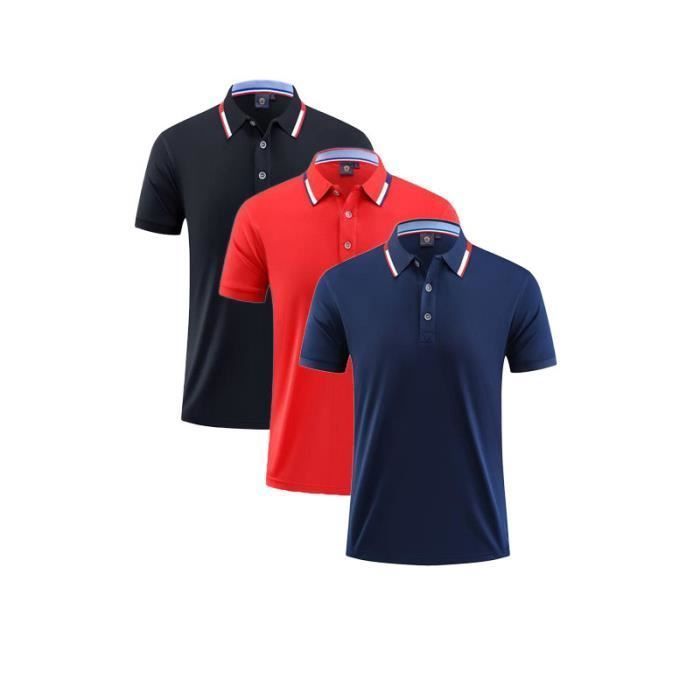 Paquete de 3 polos INSFITY para hombre, corte regular, de algodón transpirable y de secado rápido - Negro/Rojo/Azul marino