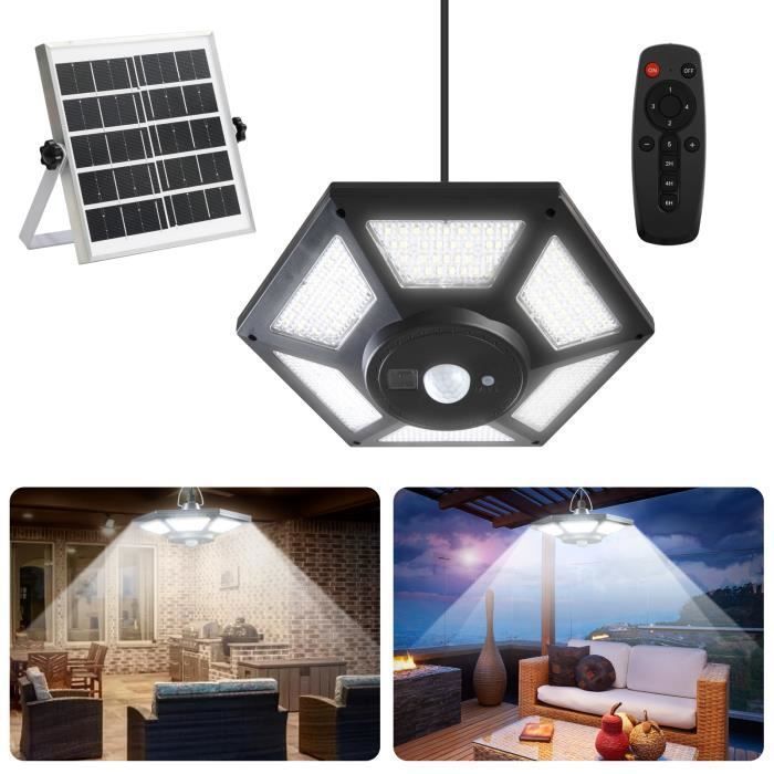 Lámpara solar AGPTEK de 180 LED para exteriores e interiores, 1400 lúmenes, con ángulo de haz de 360° y control remoto.