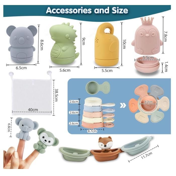 Juguetes de baño para bebés, juego de 16 juguetes de silicona que lanzan agua, juegos de baño de animales para bebés, juguetes para la playa o exteriores, juguetes