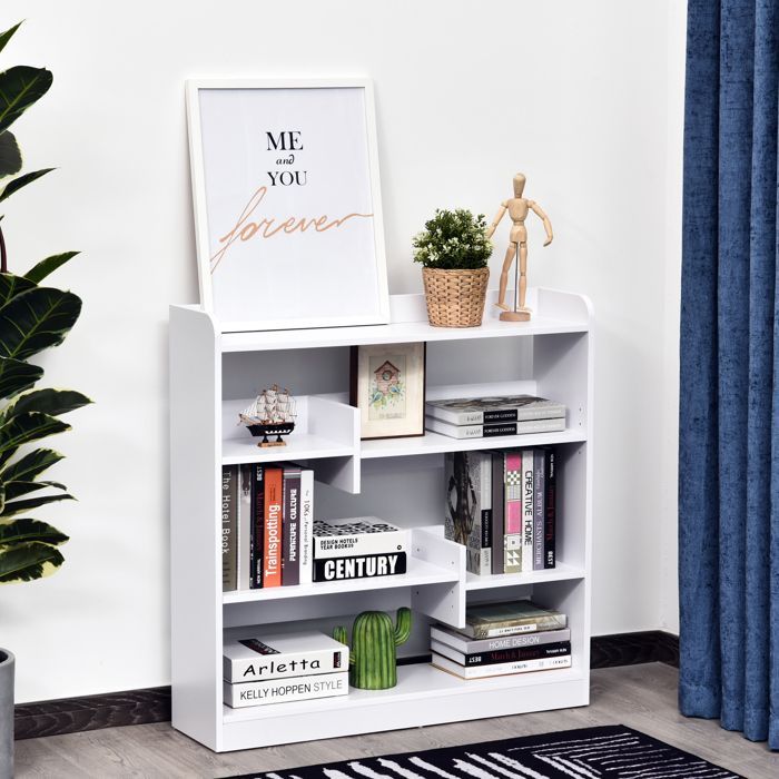 Estantería - HOMCOM - Mueble de almacenamiento de 4 niveles con 3 paneles traseros - aglomerado - 90x24x91cm - blanco