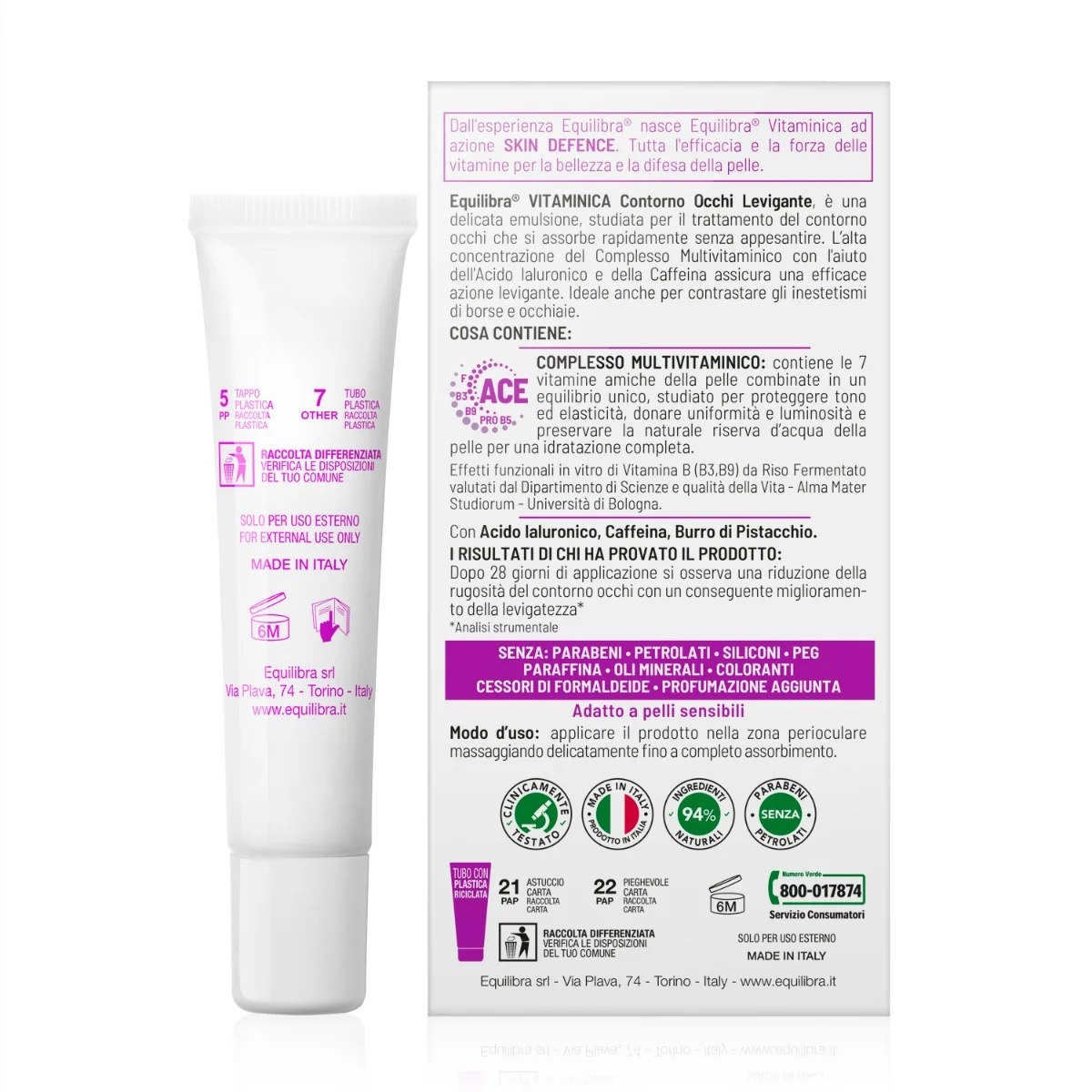 Equilibra Equilibra vitaminecrème voor gezicht en oogcontour 15 ml, gladmakend