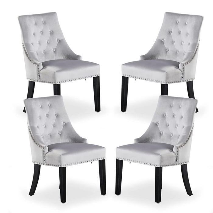 Ensemble de 4 chaises de salle à manger en velours avec dossier – Style design, pieds en bois – Salle à manger et salon