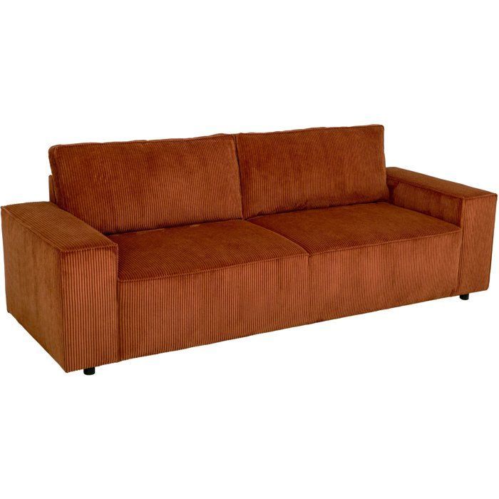 JOSH 4-seater fixed sofa - Terracotta corduroy - 241 x 86 x 88 cm