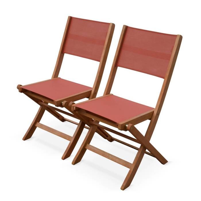 Sillas de jardín en madera y textilene - Almería Terracota - 2 sillas plegables en madera de eucalipto aceitada y textilene
