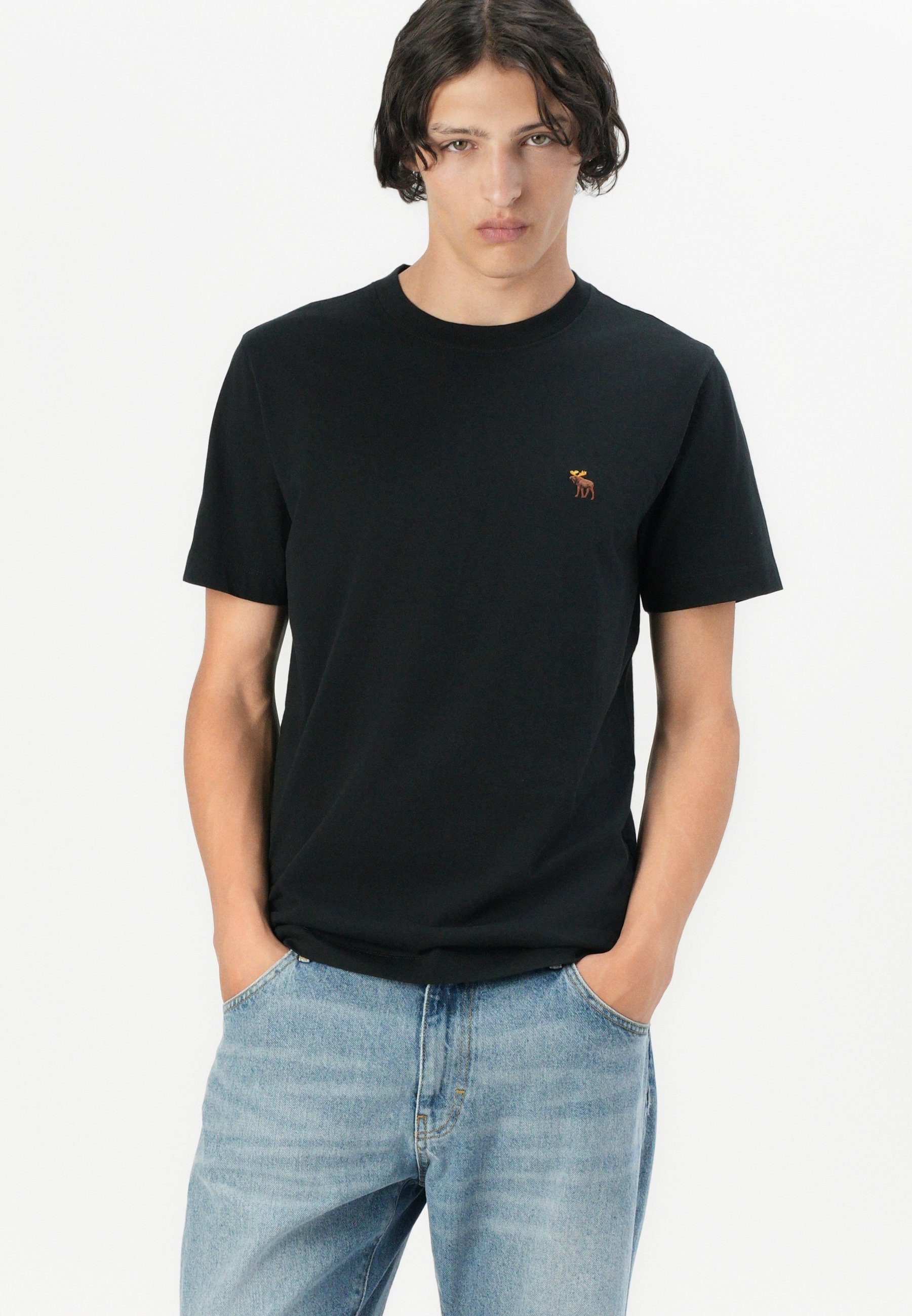 Conjunto de 5 camisetas básicas Abercrombie & Fitch ICON CREW - preto/branco-sujo/areia/marrom/branco