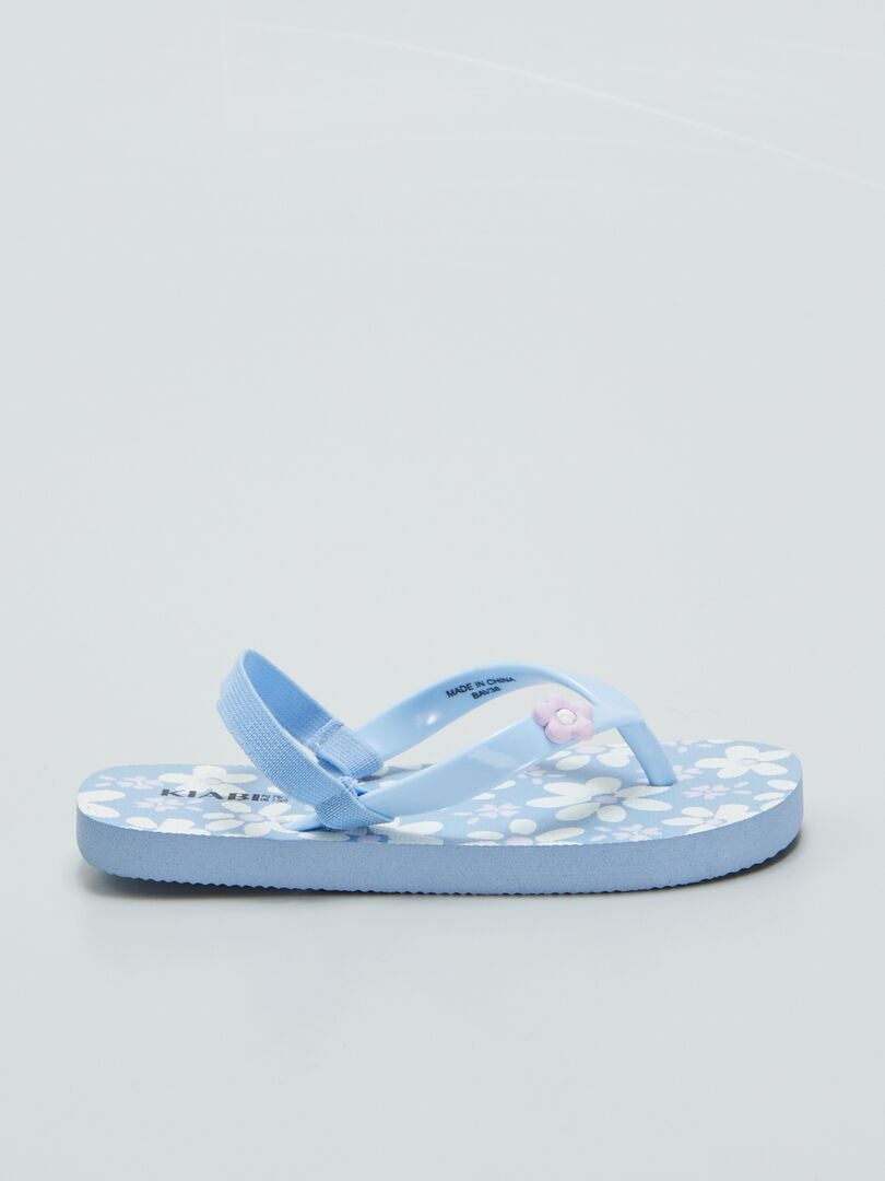 Bedrukte teenslippers met elastische band - BLAUW