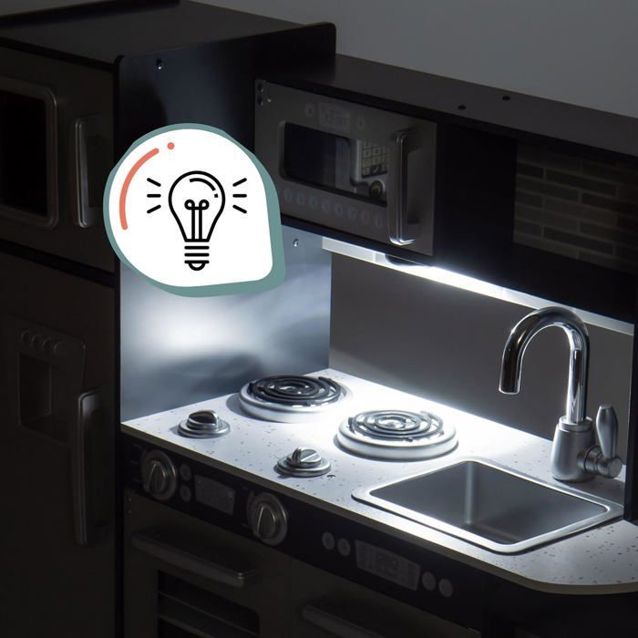 Cuisine pour enfants - MAMABRUM - Cuisine enfant en Bois LED - 93x30x83 cm - Éclairage LED - Ustensiles inclus