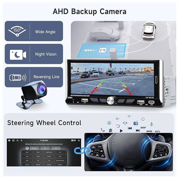 Autorradio Android de 1 DIN con pantalla táctil de 6,9