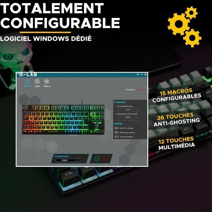 Gamingtoetsenbord - The G-Lab - KEYZ CAESIUM - RGB - Grijs & Zwart - TKL