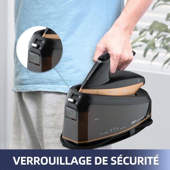 Ferro da stiro con generatore di vapore, temperatura costante, 7 bar, emissione di vapore 130 g/min, serbatoio dell'acqua da 1,5 l, 3000 W, nero-arancione