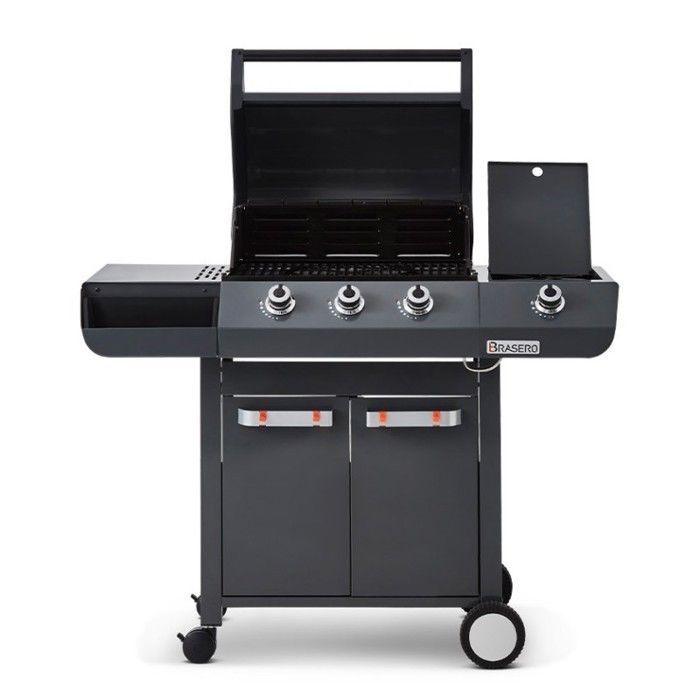 Emma Gun Metal Barbecue met 3 branders + 1 zijbrander - Vuurkorf - FlexiGrill - Kookoppervlak 57 x 41,5 cm - 2 roosters