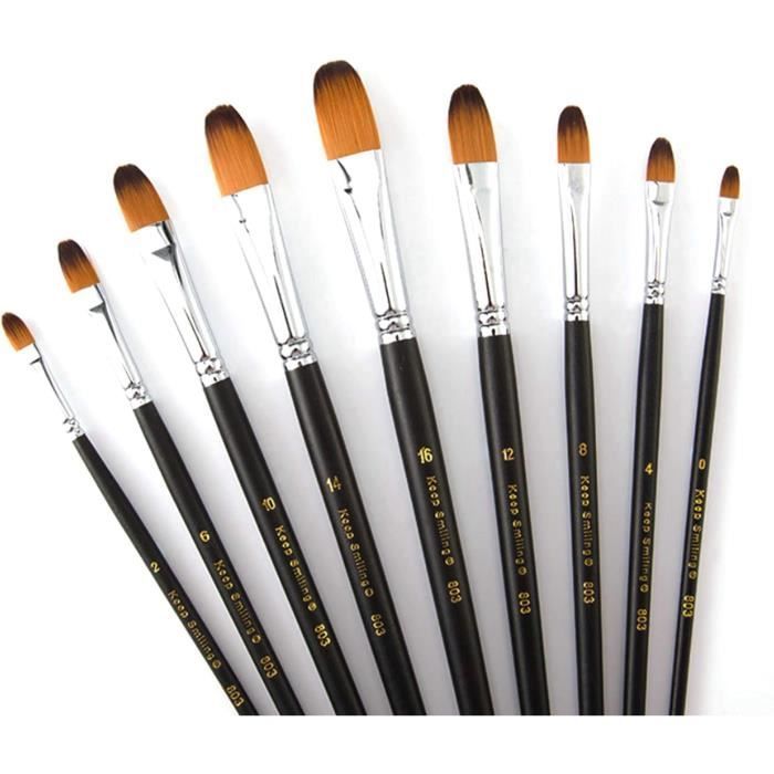 Ensemble de pinceaux à peinture noisette à long manche avec poils synthétiques de haute qualité et manche en bois pour peint[y6981]