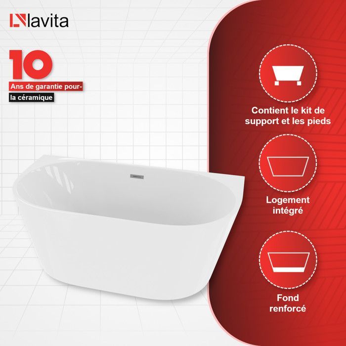 LAVITA Caldera 1500 freestanding bathtub 150x75x58 cm acrylic | Rectangular bathtubs | Modern | 250 L | Glossy white