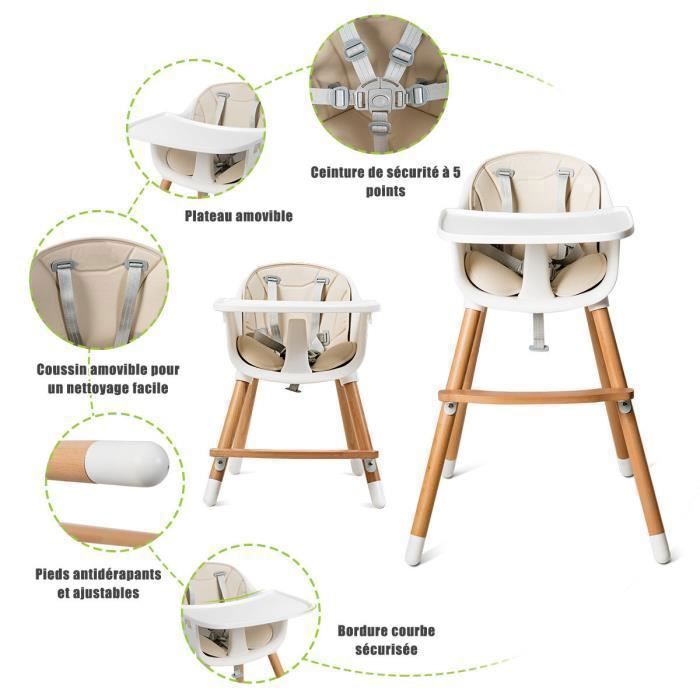Silla alta convertible 2 en 1 COSTWAY para bebés - De 6 meses a 3 años - Altura ajustable - Capacidad de carga de 15 kg - Bandeja extraíble - Cojín de PU - Reposapiés