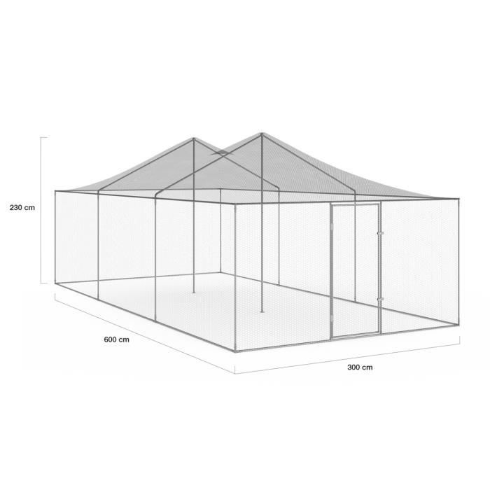 IDMARKET Aviario de 18 m², recinto de alambre de 6 x 3 m, gallinero para aves de corral.