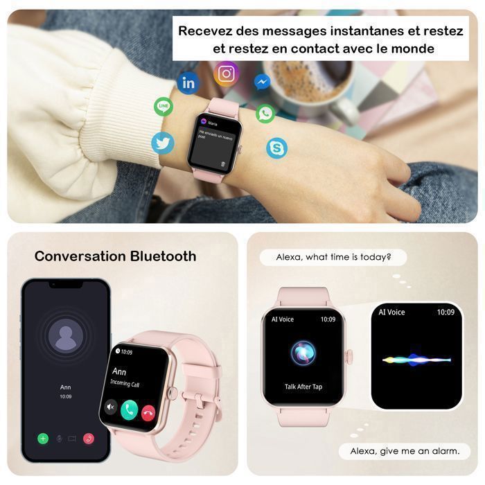 Blackview Montre Connectée Femme pour iPhone/Samsung/Android,1.85