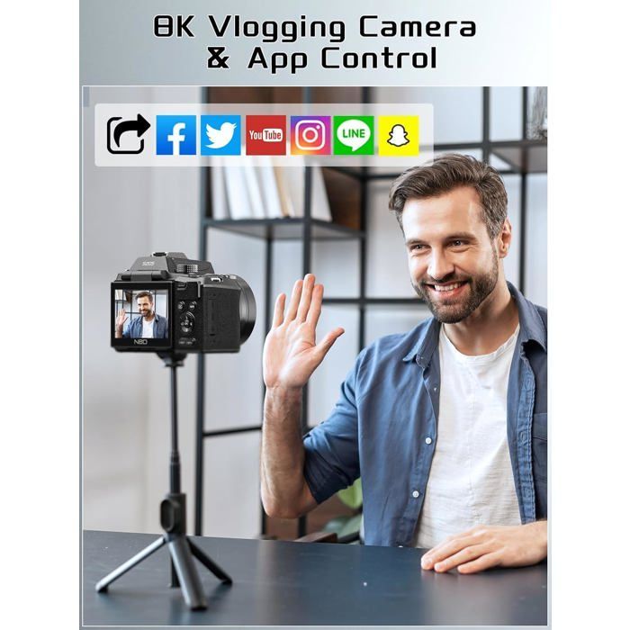 NBD Appareil Photo Numérique, 8K 64MP avec Autofocus et Zoom 16x Écran IPS 3