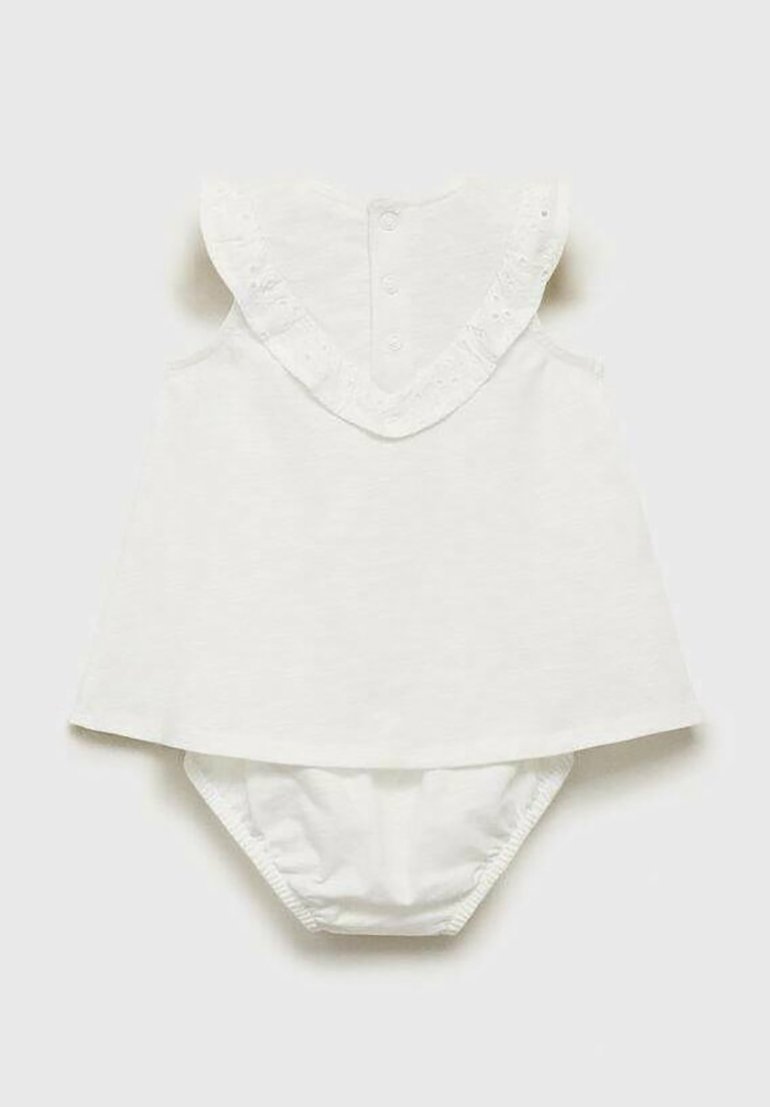Mango Kids KOMPLET Z FALBANKAMI I ŻABĄ - Sukienka dzienna - ecru