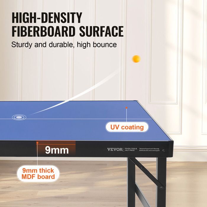 Mesa de ping-pong VEVOR - Mesa de tenis de mesa plegable portátil para interiores en MDF - con red, 2 palas y bolsa de transporte.