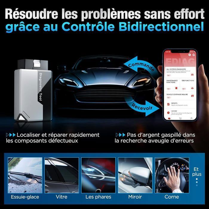 KINGBOLEN Ediag Elite OBD2 Diagnostic Français, Valise Diagnostic Auto avec Test Actif