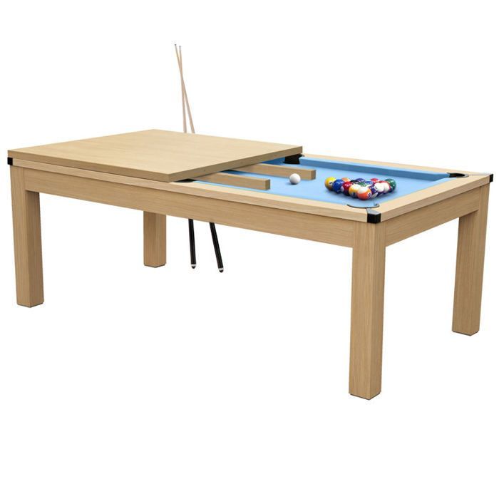 Table de billard convertible bois clair tapis bleu clair - Eddie - Rendez-Vous Déco