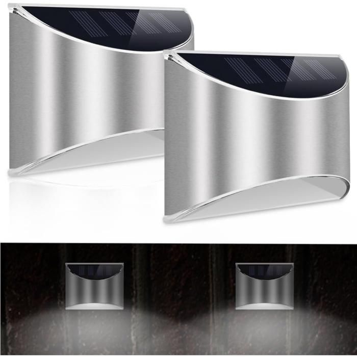 Luces solares para exteriores - Iluminación blanca fría, resistentes al agua IP65 - Paquete de 2 - Para jardín, valla, patio