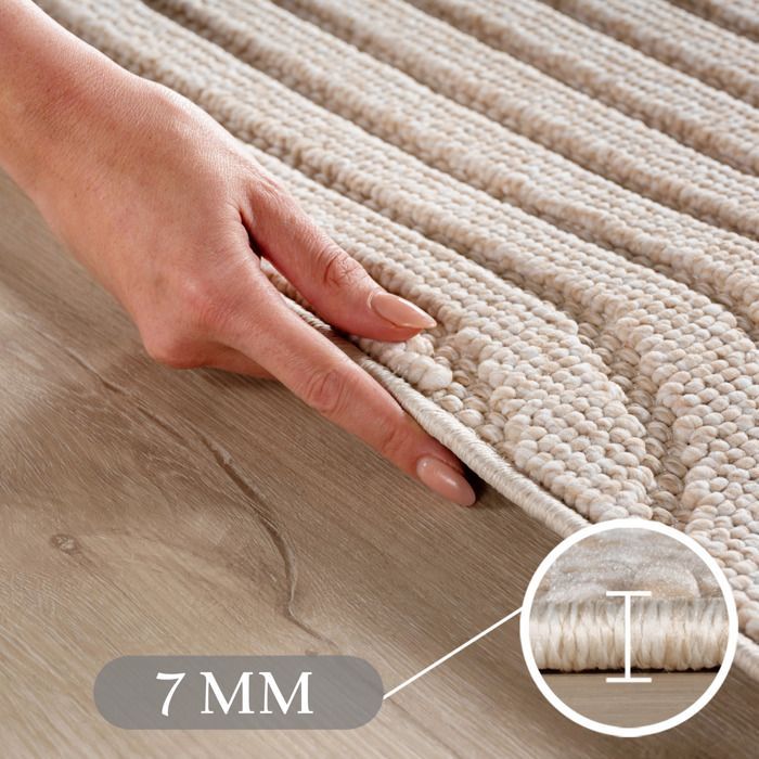 Carpetsale24 Round Rug 200 cm Beige Bohemian Design Looped Modern Scandinavian Style Large Rug for Living Room Dining Room Bedroom