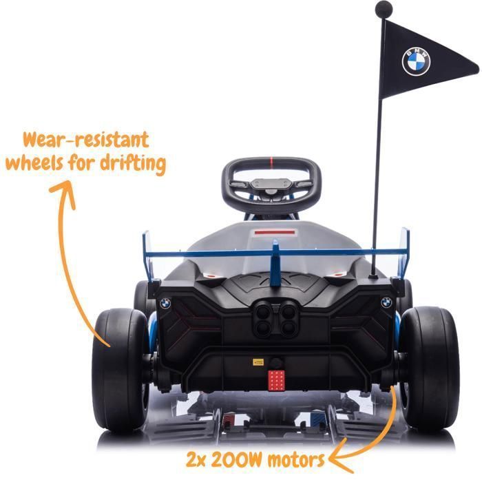 Kart eléctrico BMW de 24 V - Azul - Para edades de 5 a 12 años - Producto con licencia oficial - Función de derrape - 2 x 200 W - Velocidad máxima: 12 km/h