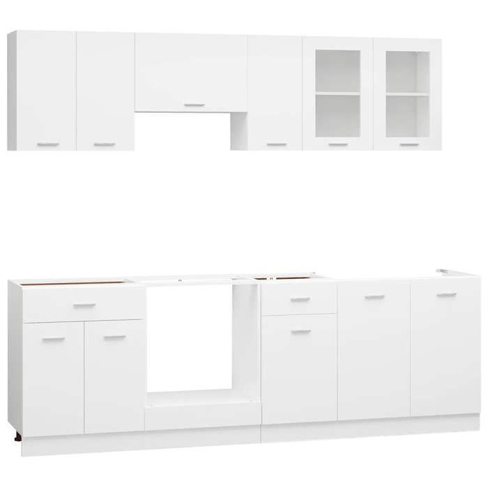 Ensemble de 8 meubles de cuisine - Lyon - Blanc mat - Bois d'ingénierie - Grand espace de rangement