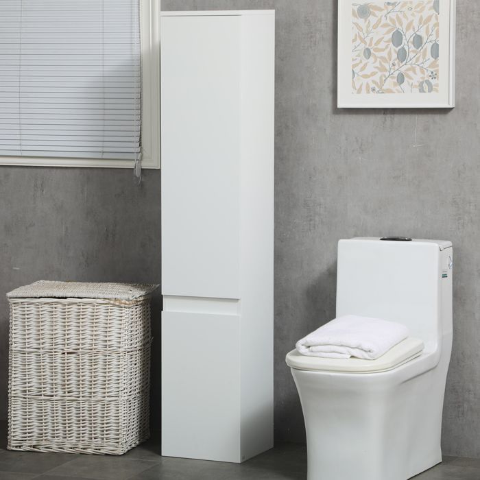 Bathroom storage column unit - Kleankin - 2 cupboards, 3 adjustable shelves - wood - 30x28x152.5cm - white