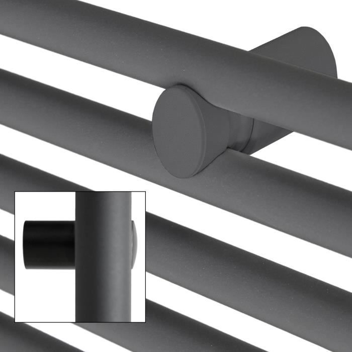 Radiateur sèche-serviettes Sahara - ECD Germany - 400x1800mm - Anthracite - Connexion Latérale - Forme Courbée