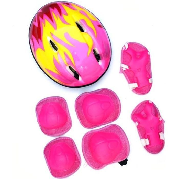 Set di protezioni per pattinaggio a rotelle per bambini: casco da bici regolabile, ginocchiere, gomitiere - Rosa